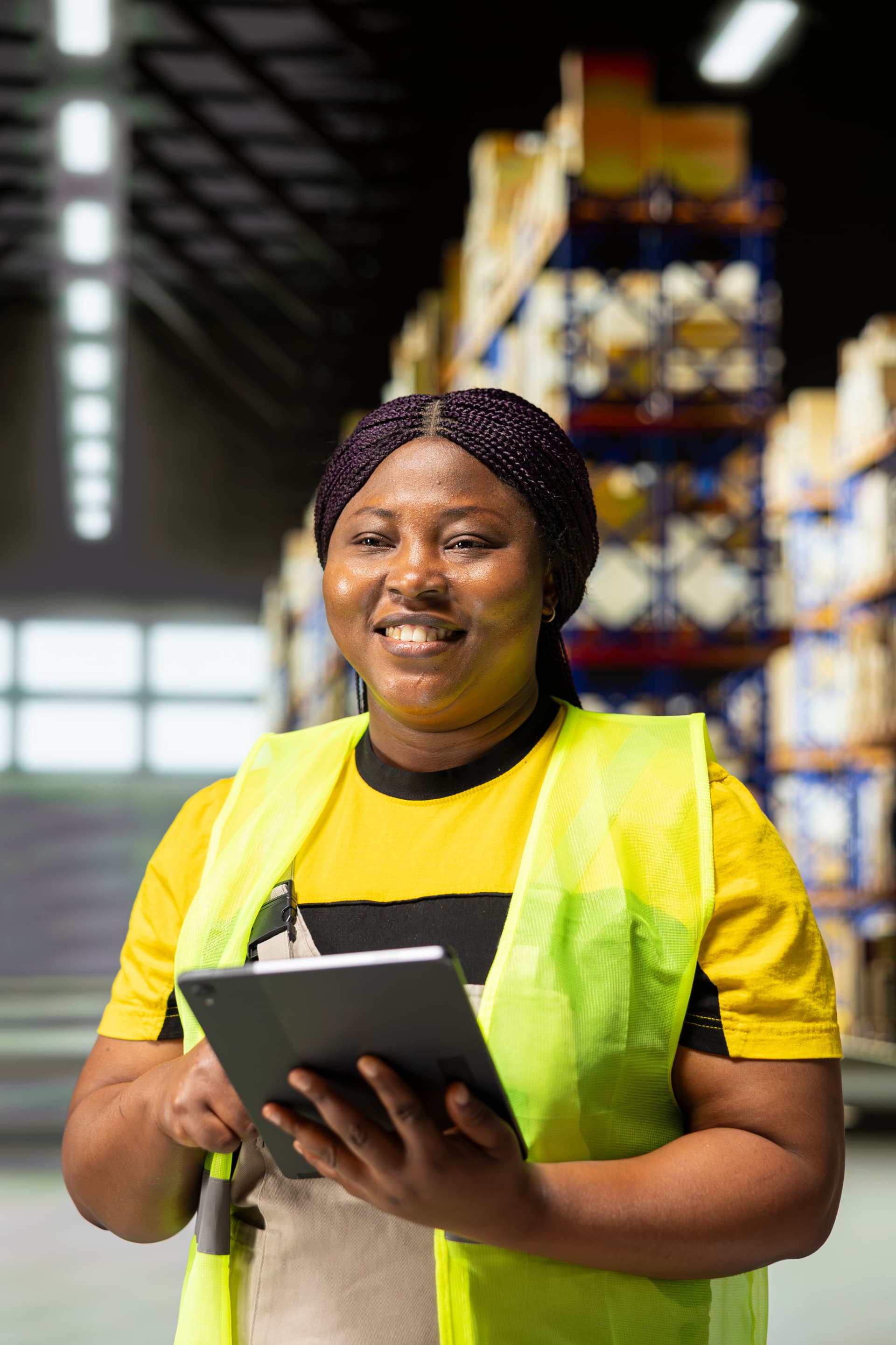 Warehouse worker with tablet