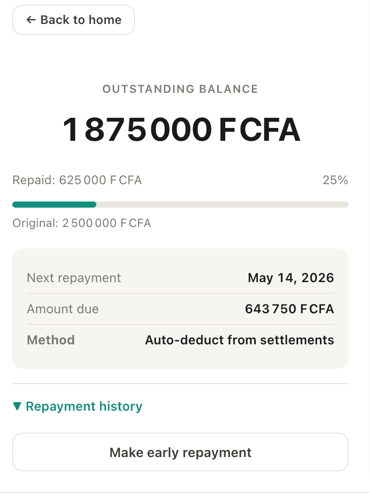 Merchant capital dashboard